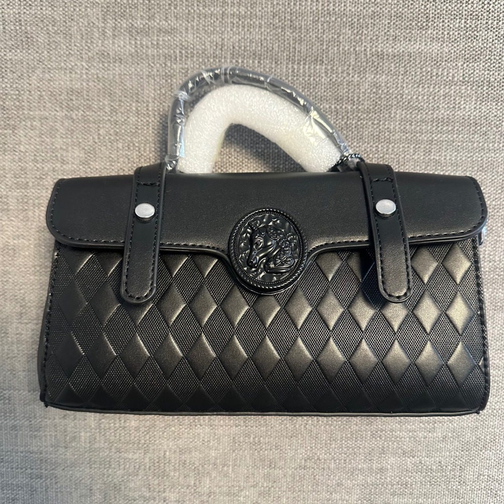 American Bee Handbag Women Small Black NEW Quilted Horse Medallion Satchel